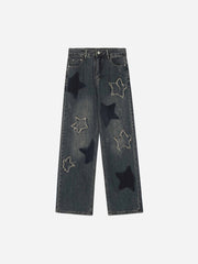 Airbrushed Pentagram Applique Jeans - 1656