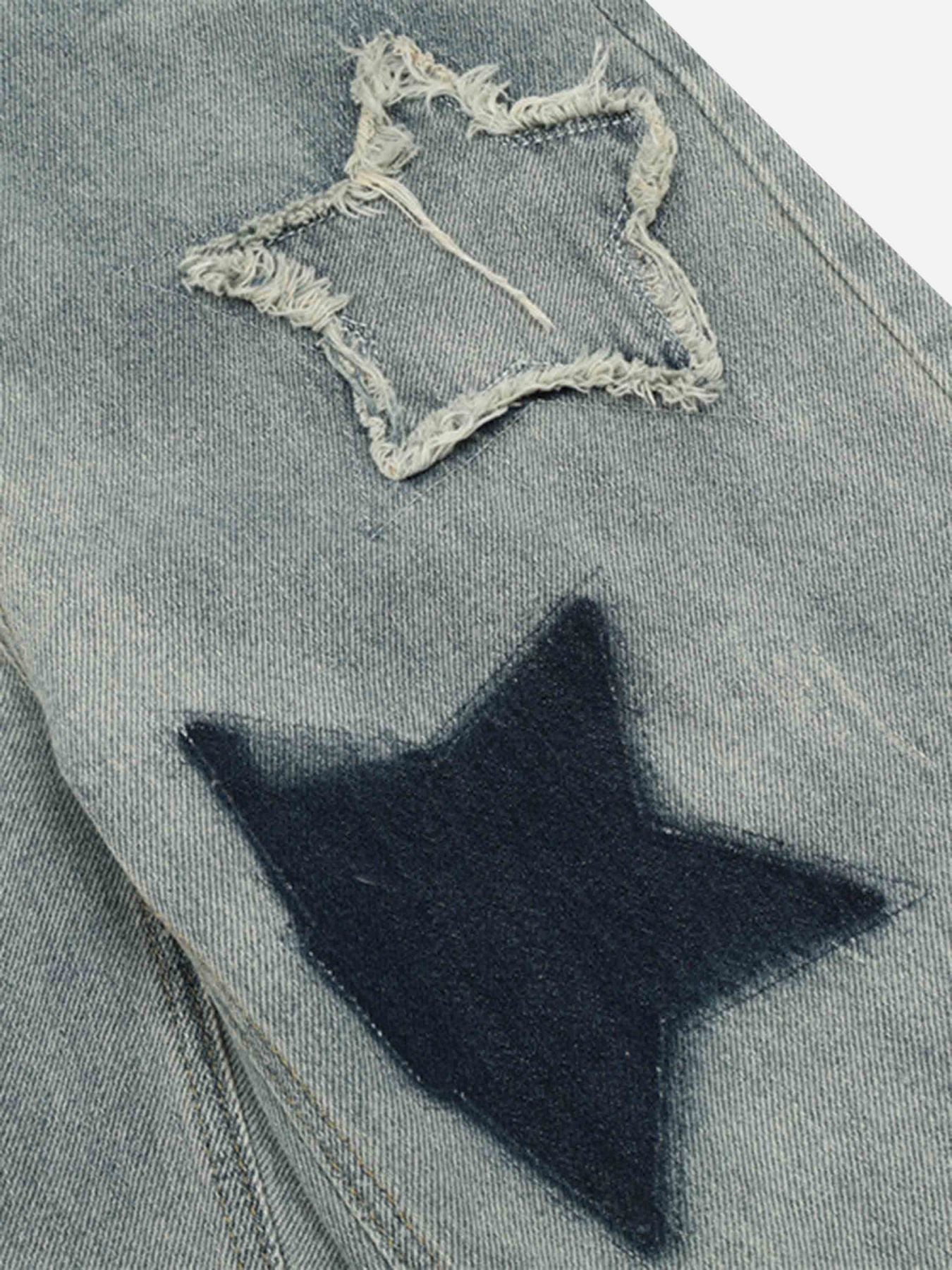 Airbrushed Pentagram Applique Jeans - 1656