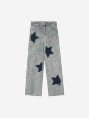 Airbrushed Pentagram Applique Jeans - 1656