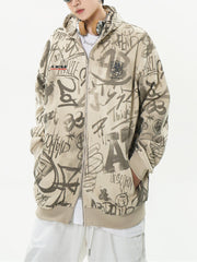 All Over Graffiti Print Hooded Sweatshirt - 1823