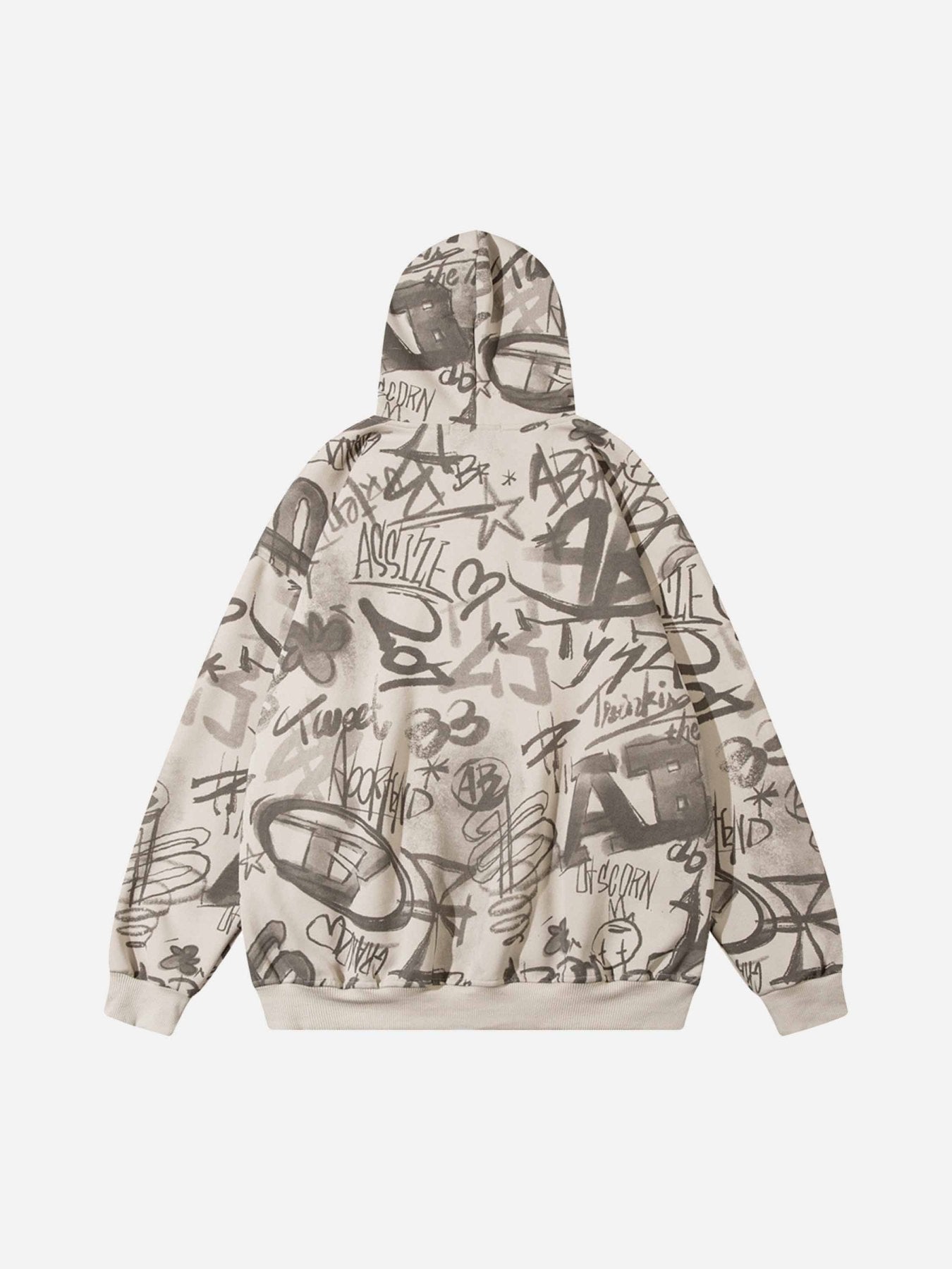 All Over Graffiti Print Hooded Sweatshirt - 1823