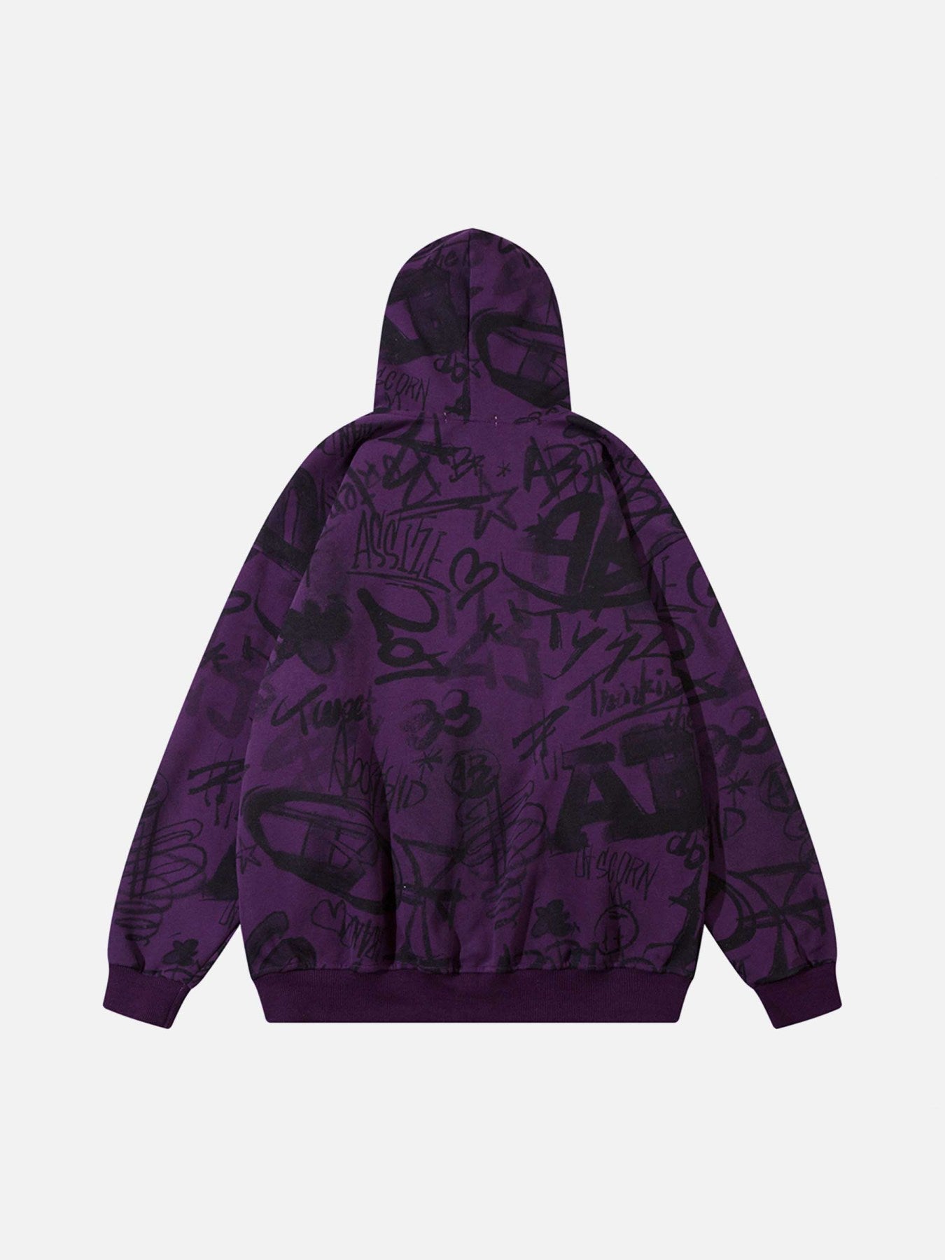 All Over Graffiti Print Hooded Sweatshirt - 1823