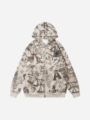 All Over Graffiti Print Hooded Sweatshirt - 1823