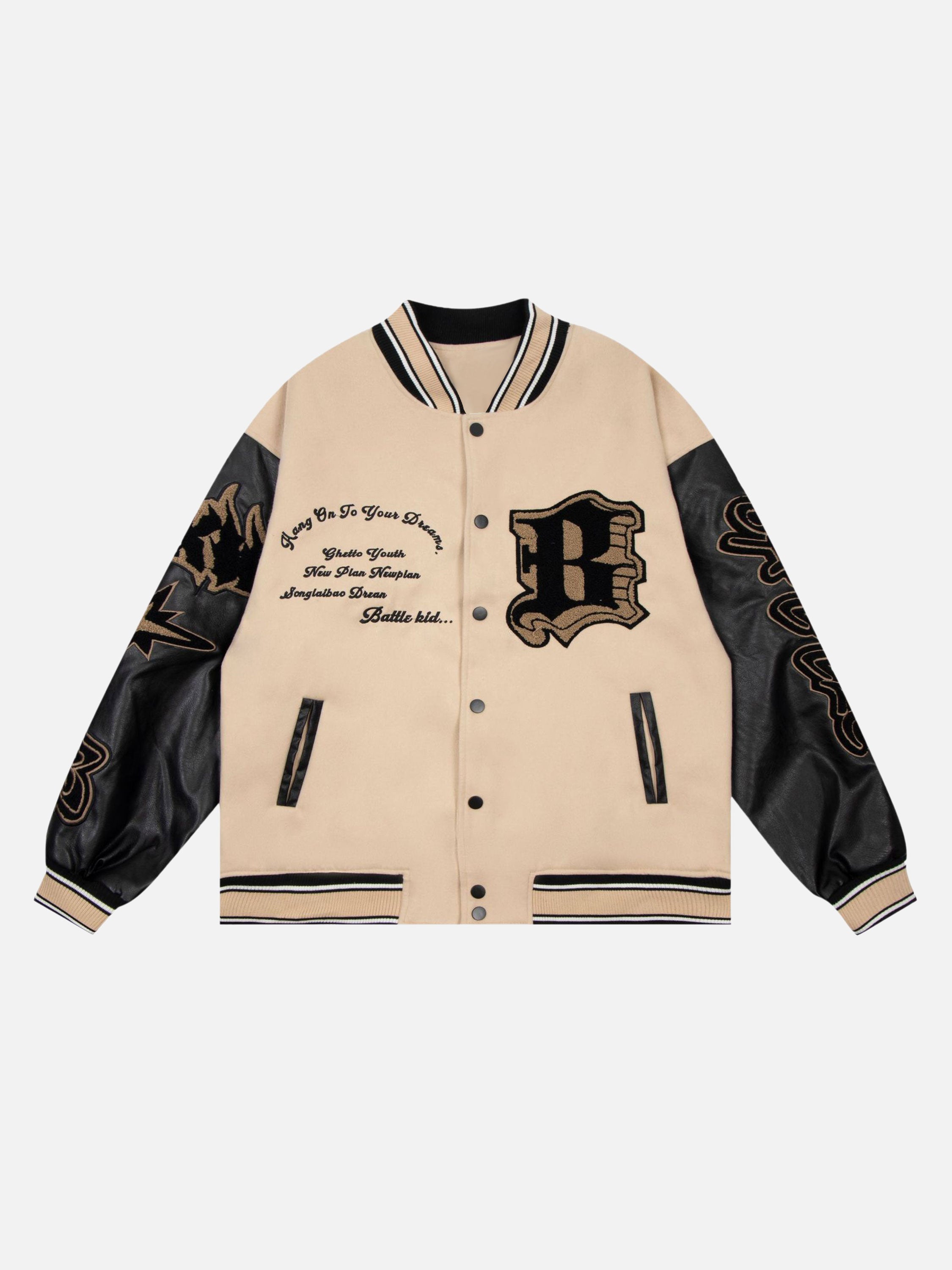 American Creative Flame Elements Letter Embroidery Baseball Jacket -1608