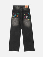 American Gothic Letter Embroidered Jeans - 1936