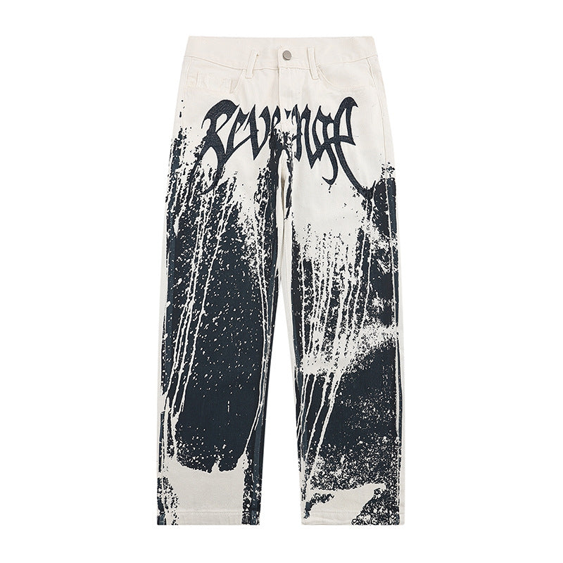 American Heavy Industry Ink Splash Embroidery Jeans -1403