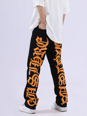 American High Street Burning Text Embroidered Letters Jeans -1478