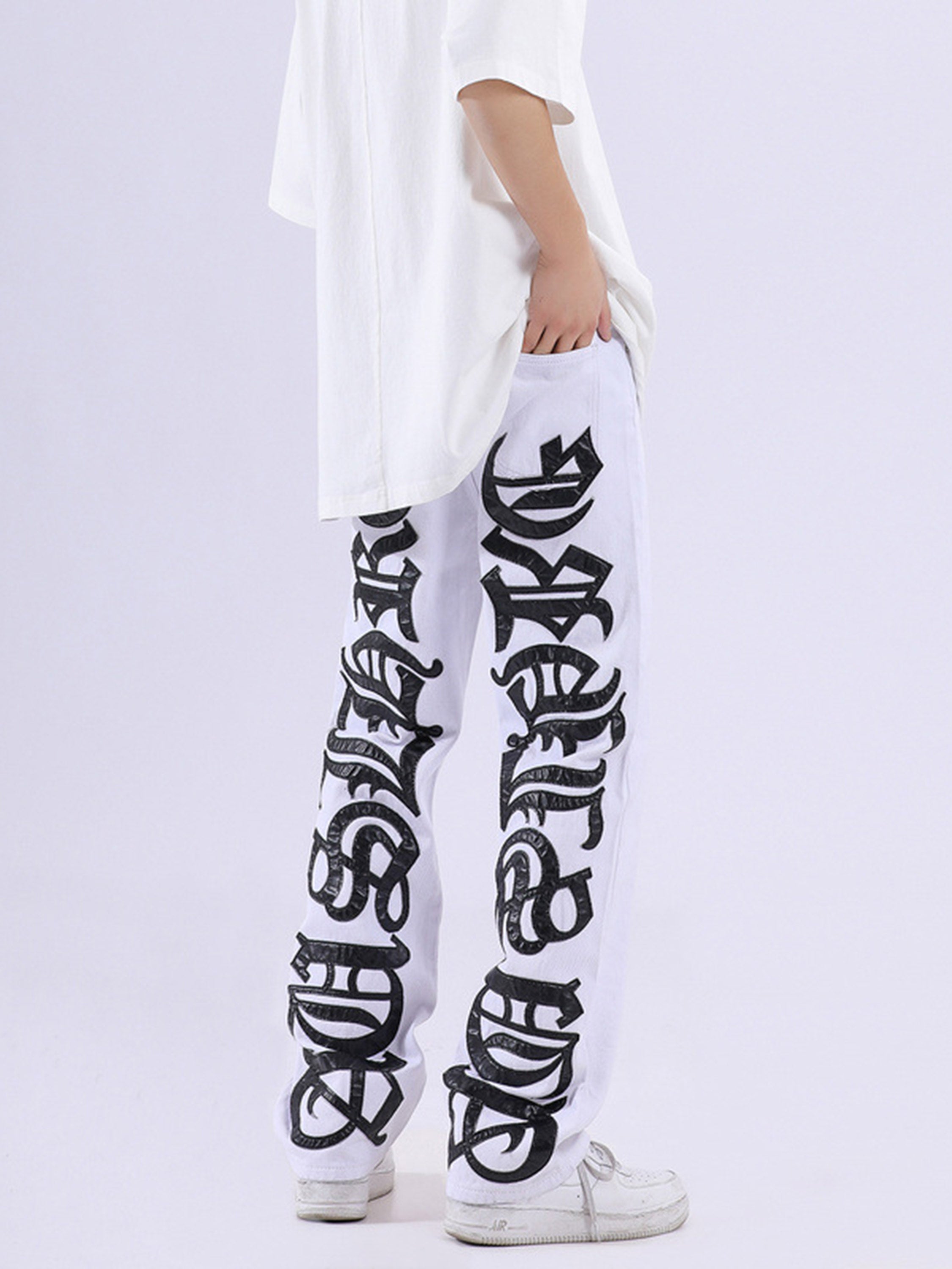 American High Street Burning Text Embroidered Letters Jeans -1478