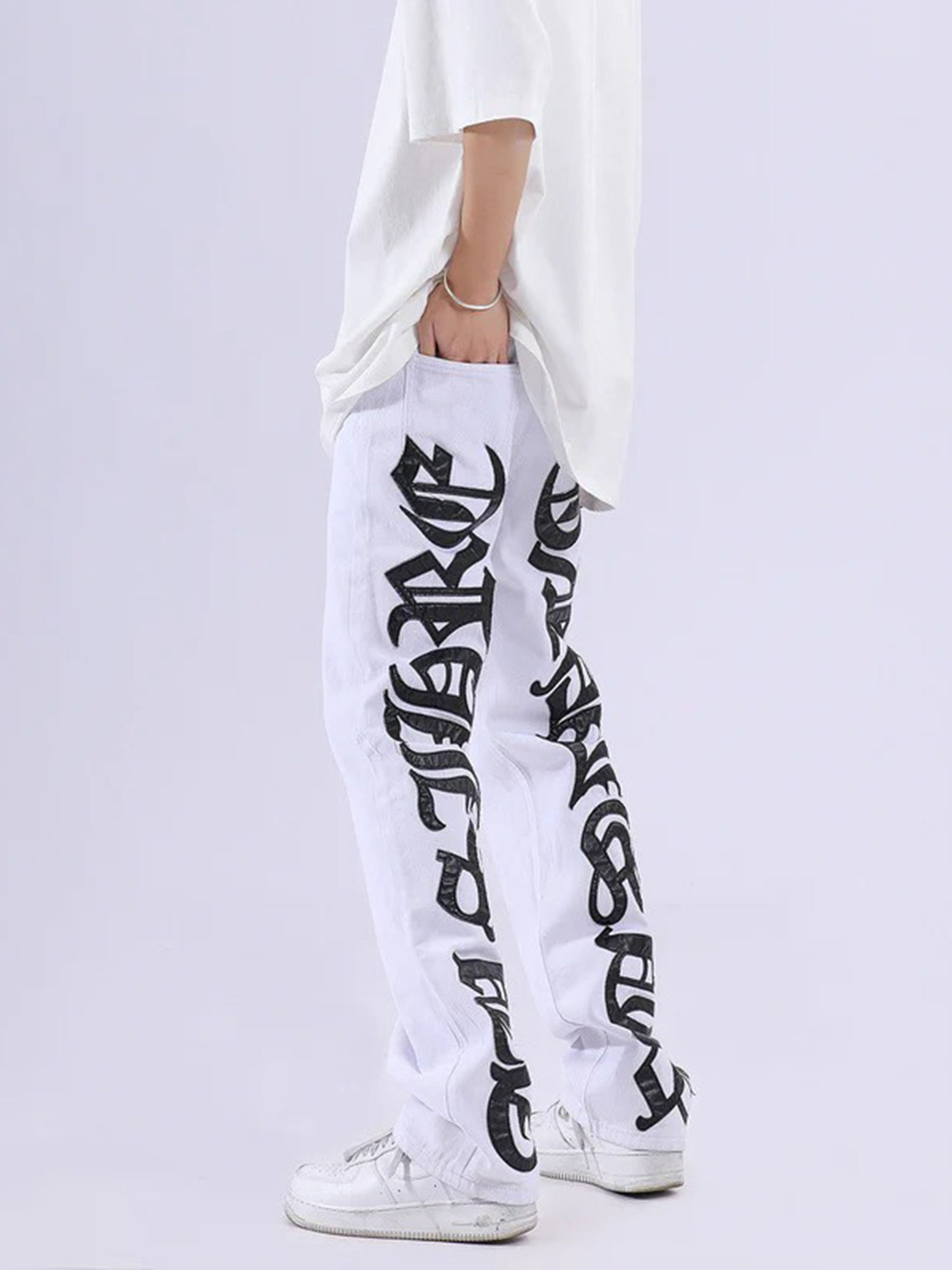 American High Street Burning Text Embroidered Letters Jeans -1478