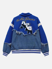 American High Street Denim Fabric Splicing Baseball Jacket -1445