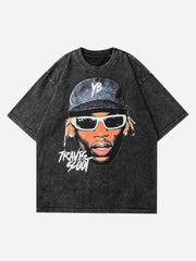 American Hip-hop Washed Old Printed T-shirt