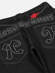 American Letters Embroidered Straight Jeans -1571