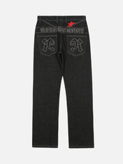 American Letters Embroidered Straight Jeans -1571