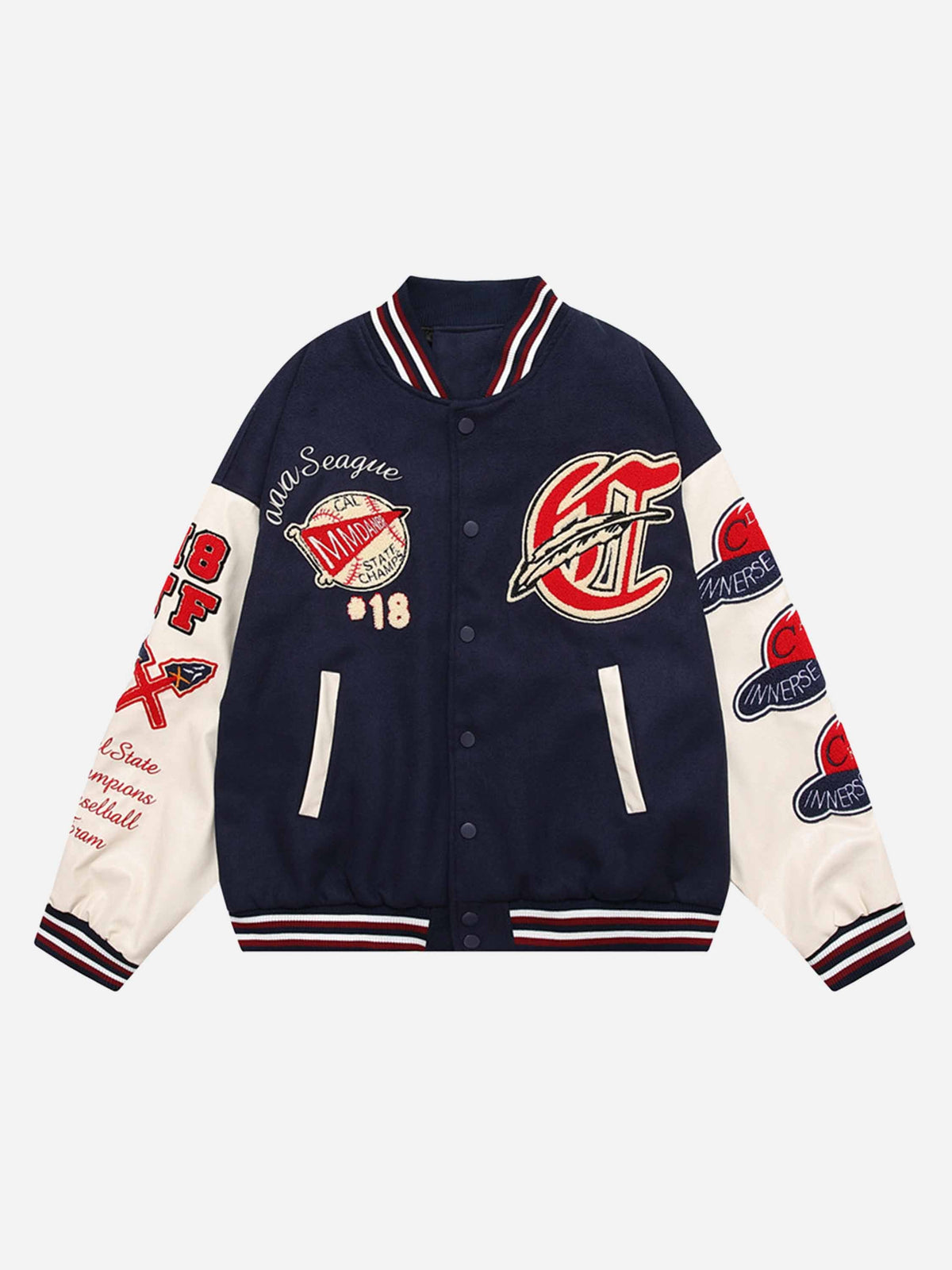 American Patchwork PU-Lederärmel bestickte Alphabet-Baseballjacke-1819 