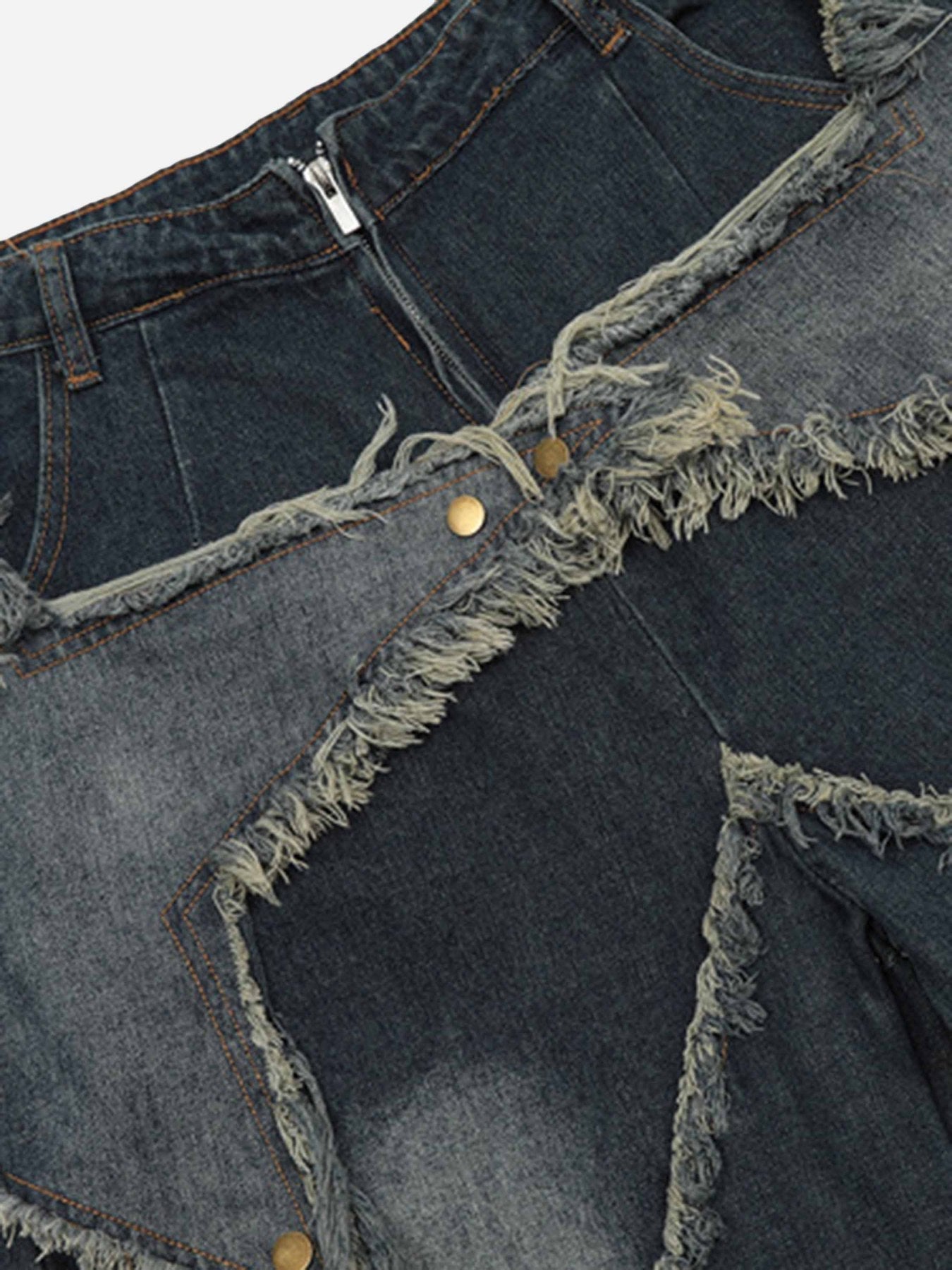 American Pentagram Tassel Patch Denim Shorts - 1681