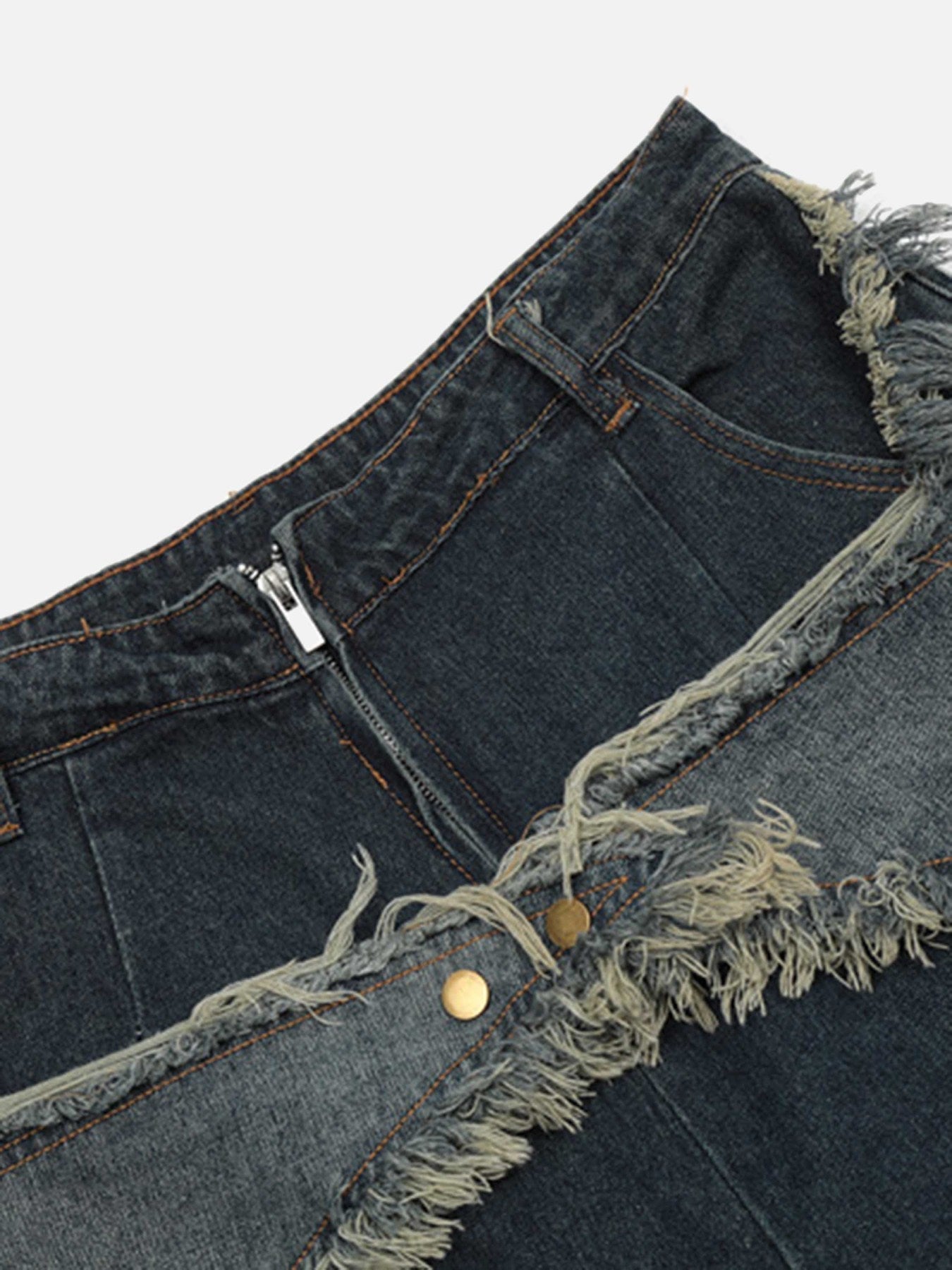 American Pentagram Tassel Patch Denim Shorts - 1681