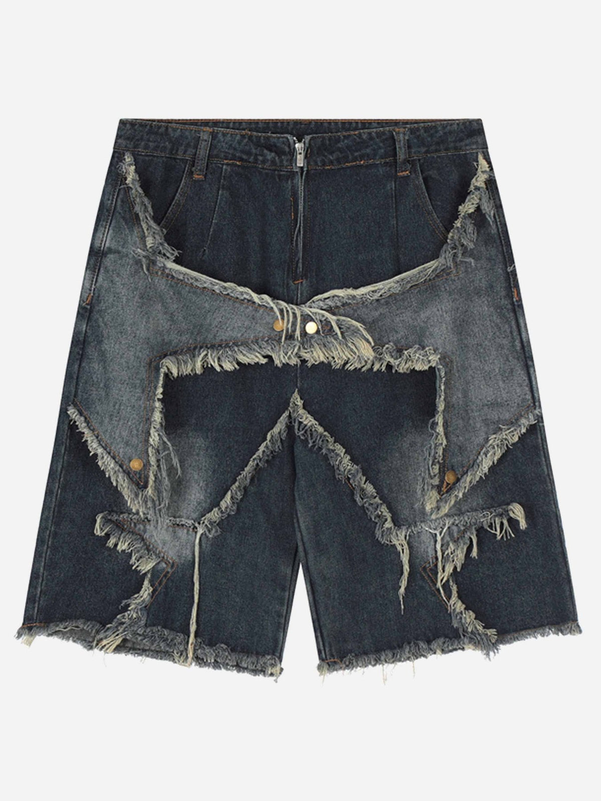 American Pentagram Tassel Patch Denim Shorts - 1681