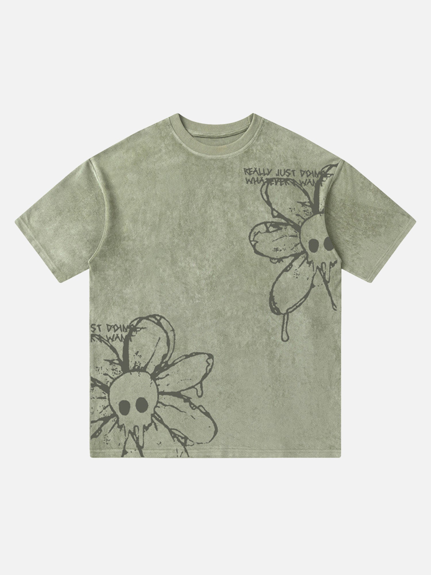 American Retro Creative Skull Flower T-shirt