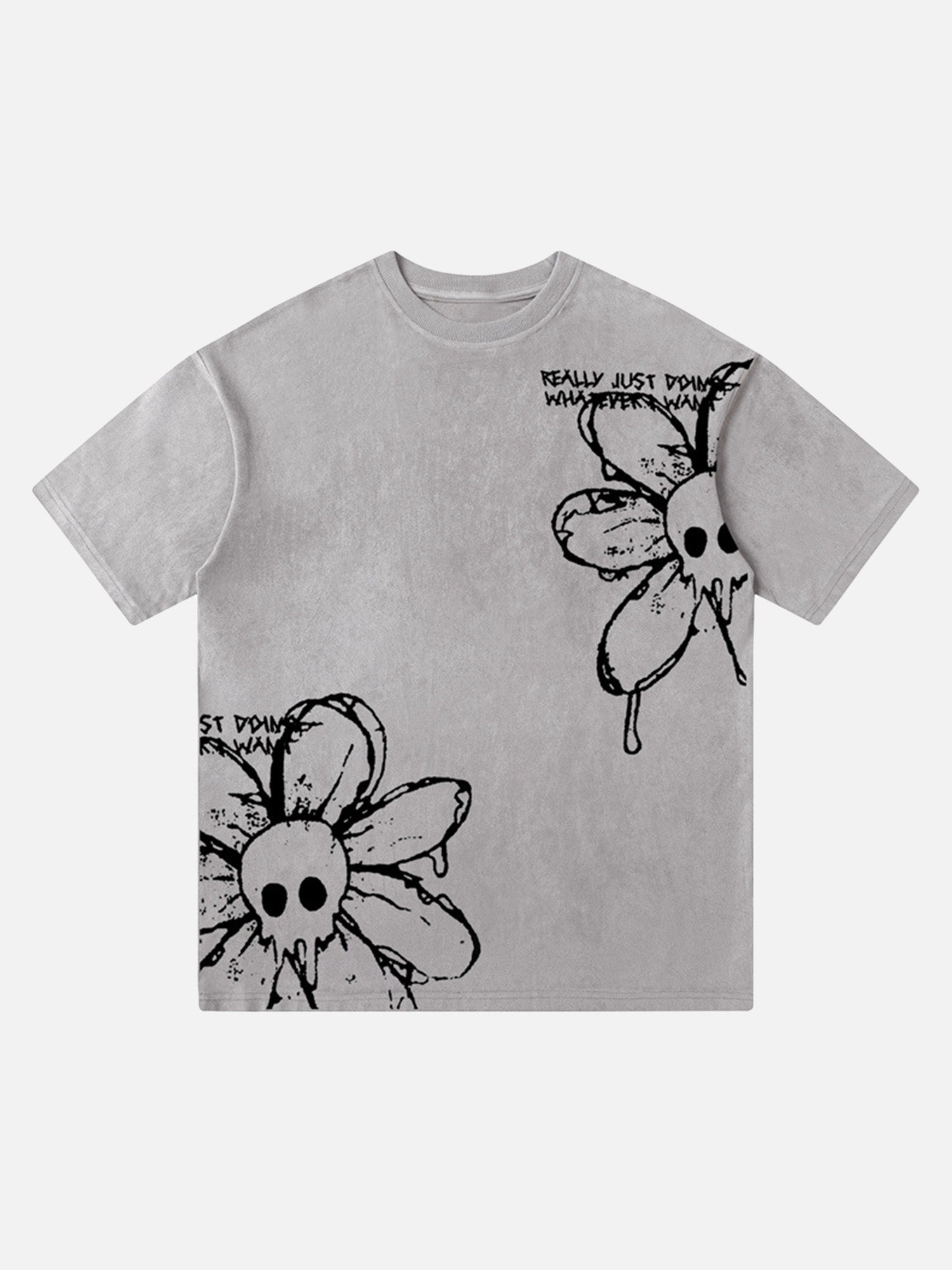 American Retro Creative Skull Flower T-shirt