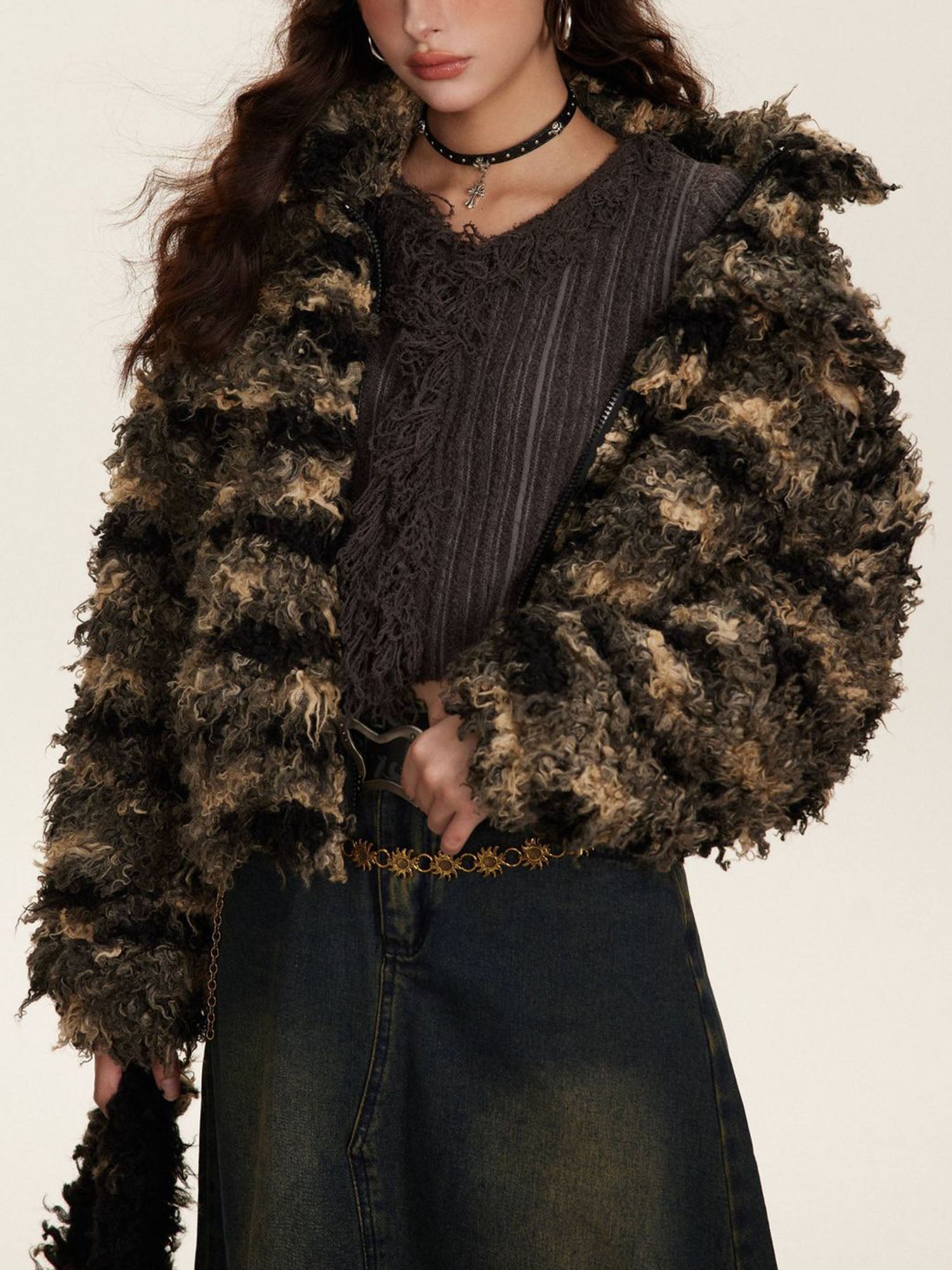 American Retro Fashion Versatile Lamb Wool Short Jacket