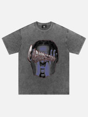 American Retro Hip-hop Head Print T-shirt - 1900