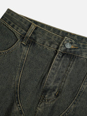 American Retro Multi-pocket Workwear Washed Jeans