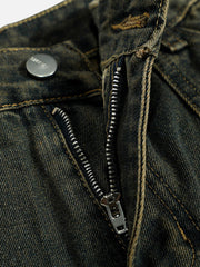 American Retro Multi-pocket Workwear Washed Jeans