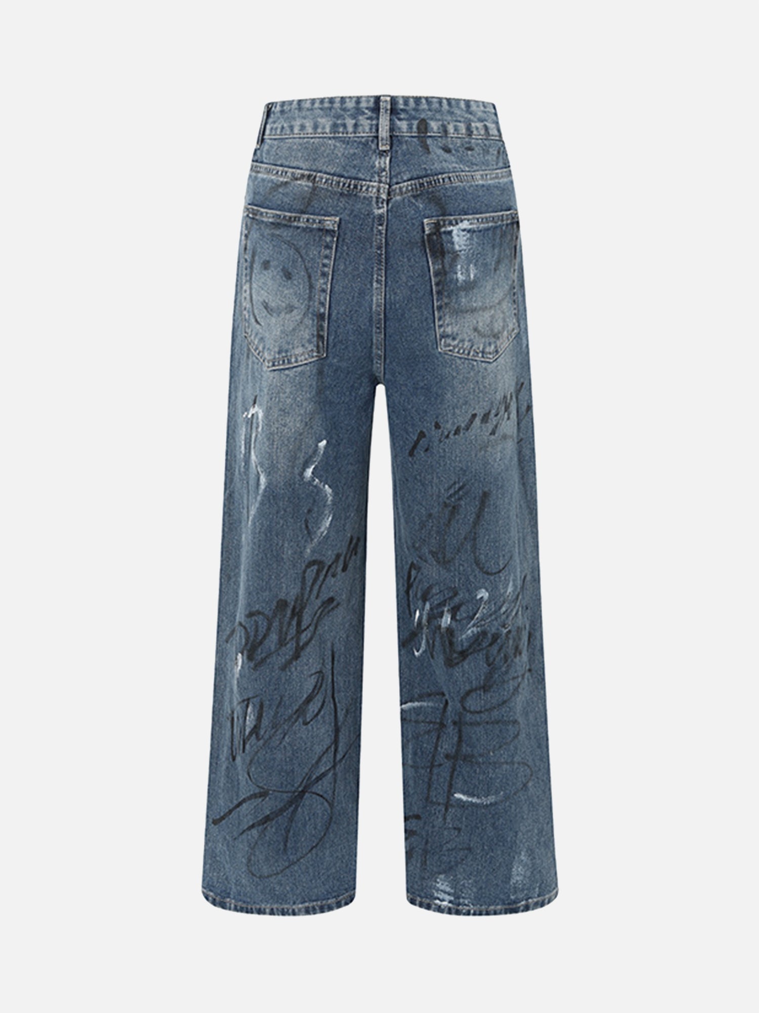 American Street Fashion Fun Graffiti Washed Distressed Jeans