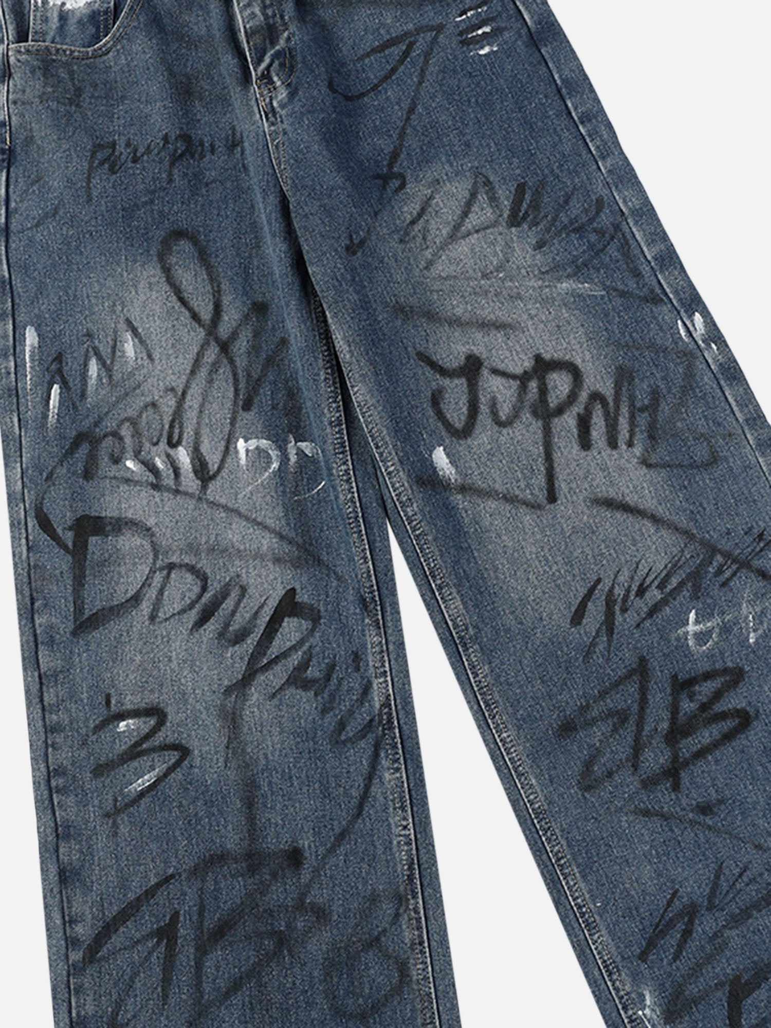 American Street Fashion Fun Graffiti Washed Distressed Jeans