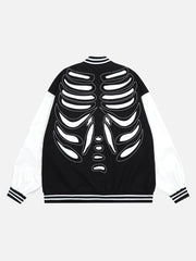 American Street Style Rib Frame Color Block Patch Baseball Jacket - 1877