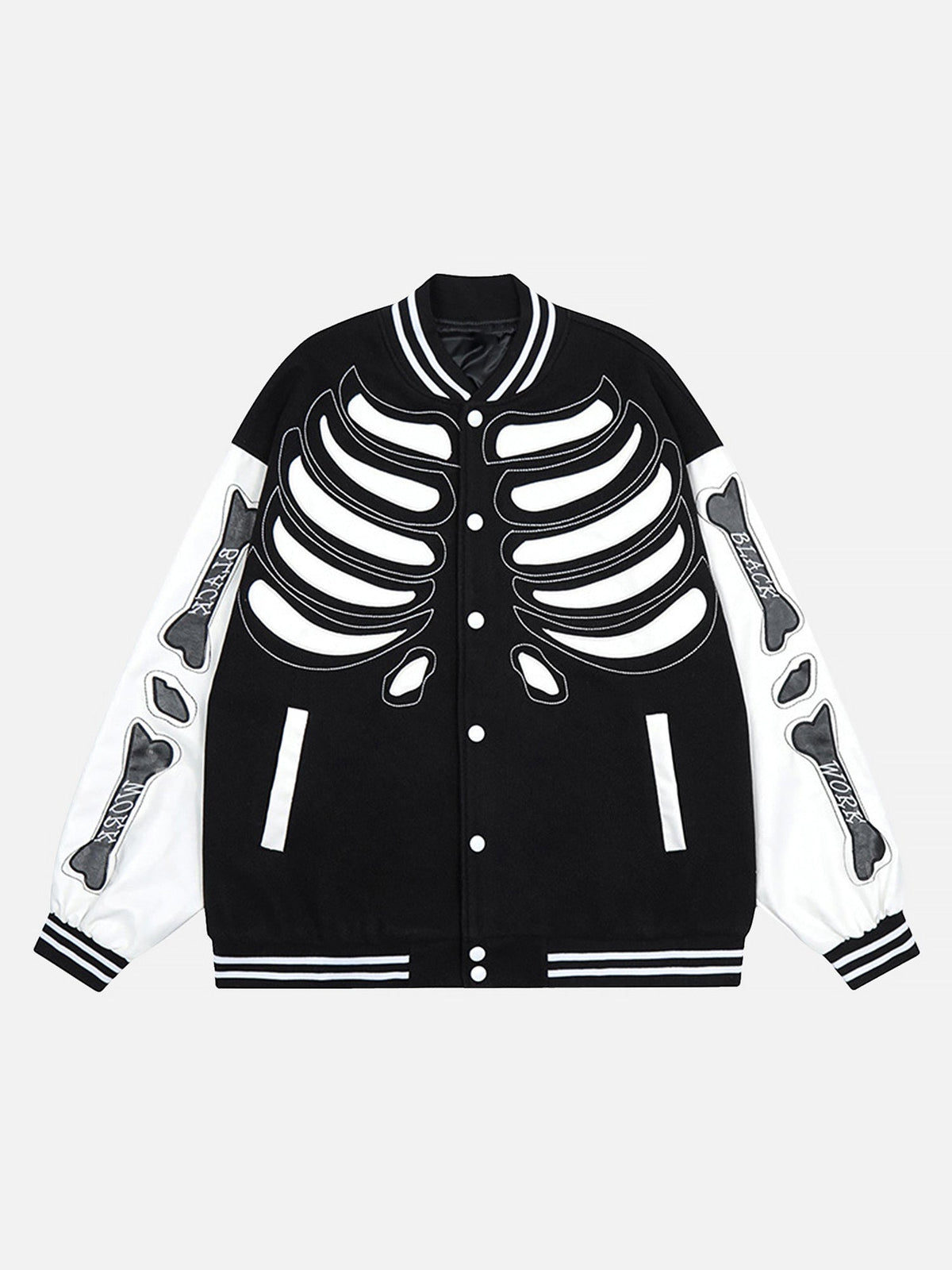 American Street Style Rib Frame Color Block Patch Baseball Jacket - 1877