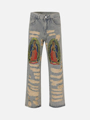 American Street Style Ripped Embroidered Jeans - 1617