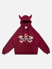 American Style Funny Letter Print Velvet Hooded Sweatshirt - 1879