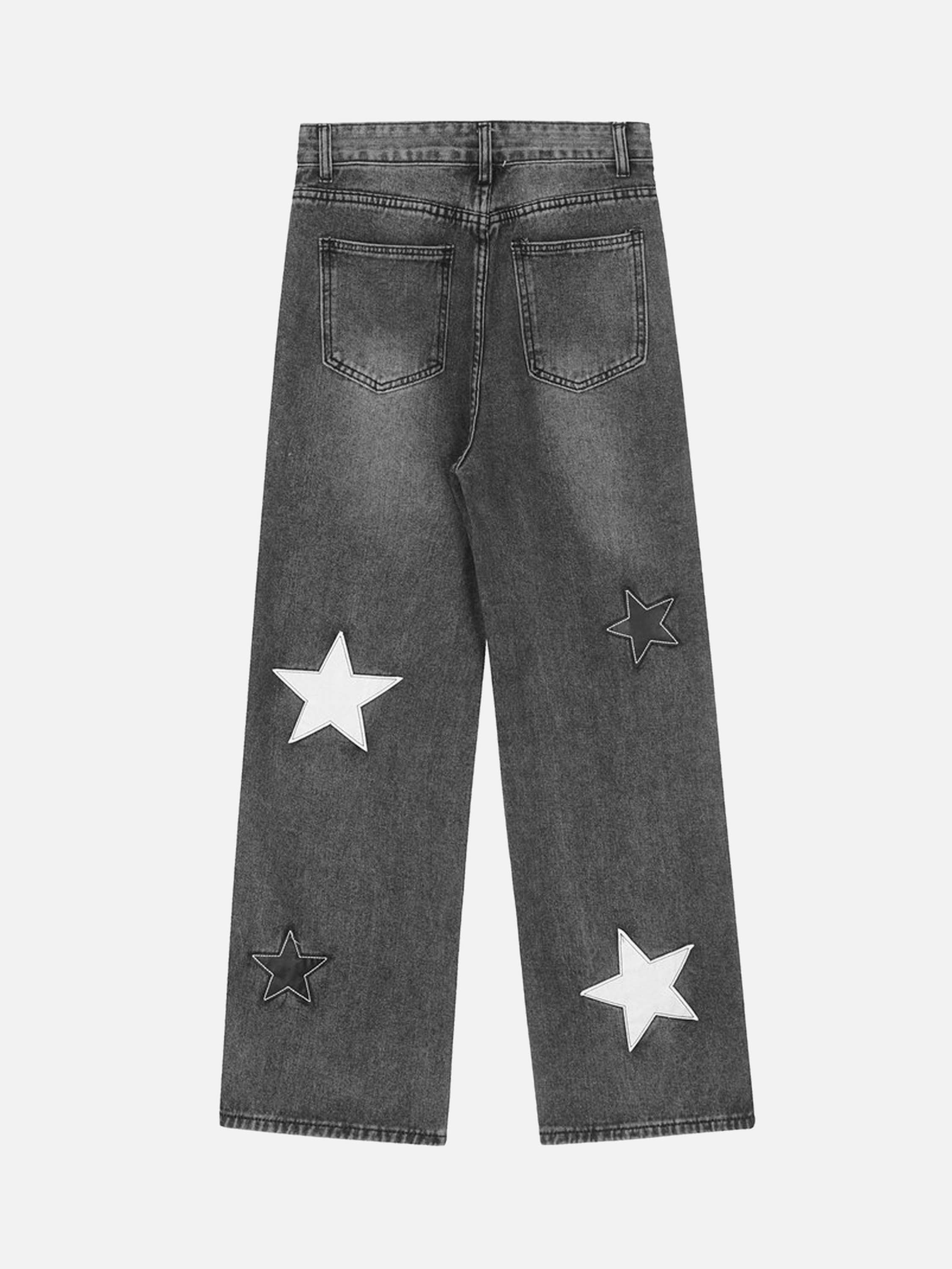 American Vintage Five-pointed Star Patch Embroidered Jeans Loose Straight-legged Pants -1439