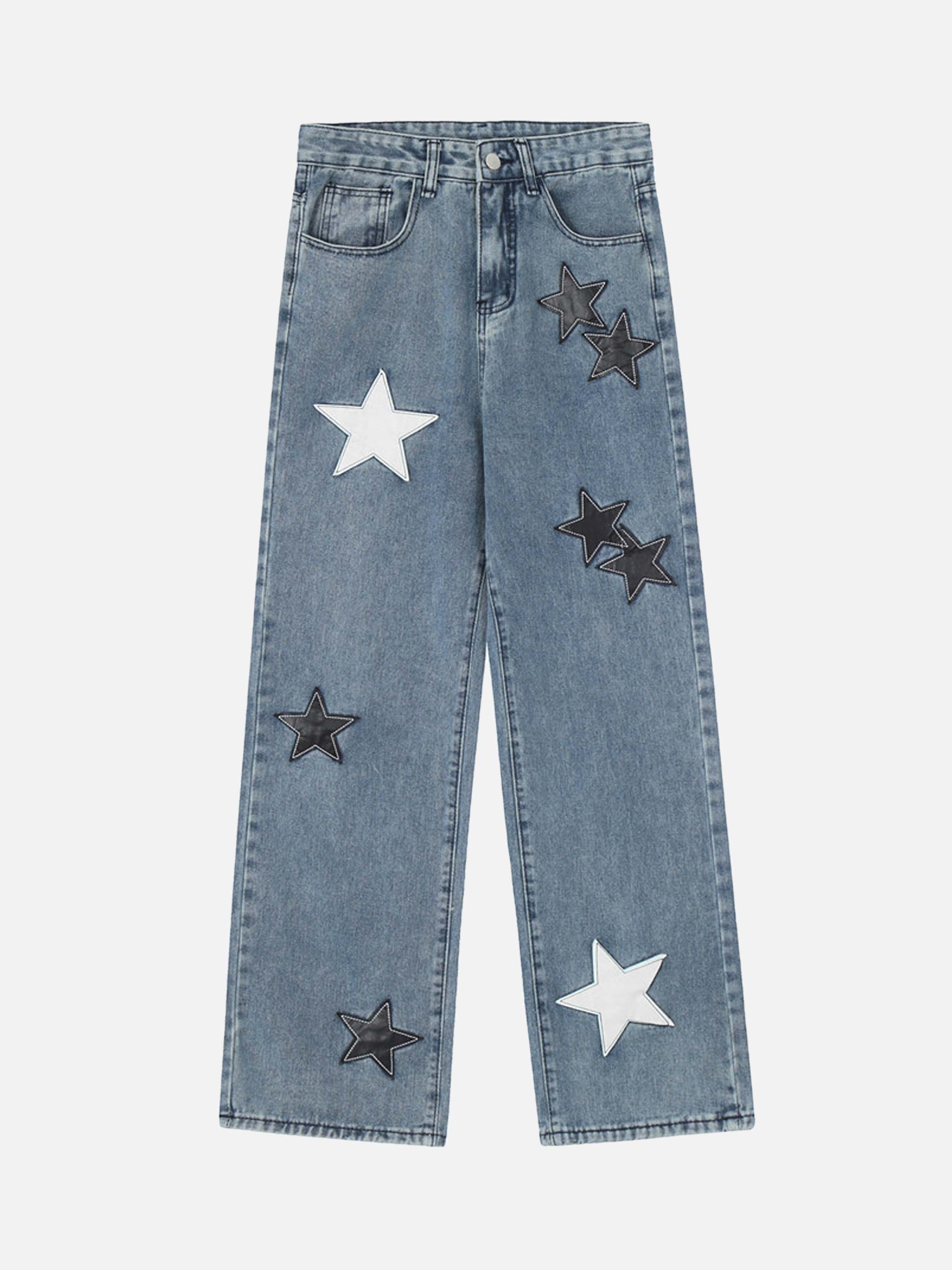 American Vintage Five-pointed Star Patch Embroidered Jeans Loose Straight-legged Pants -1439