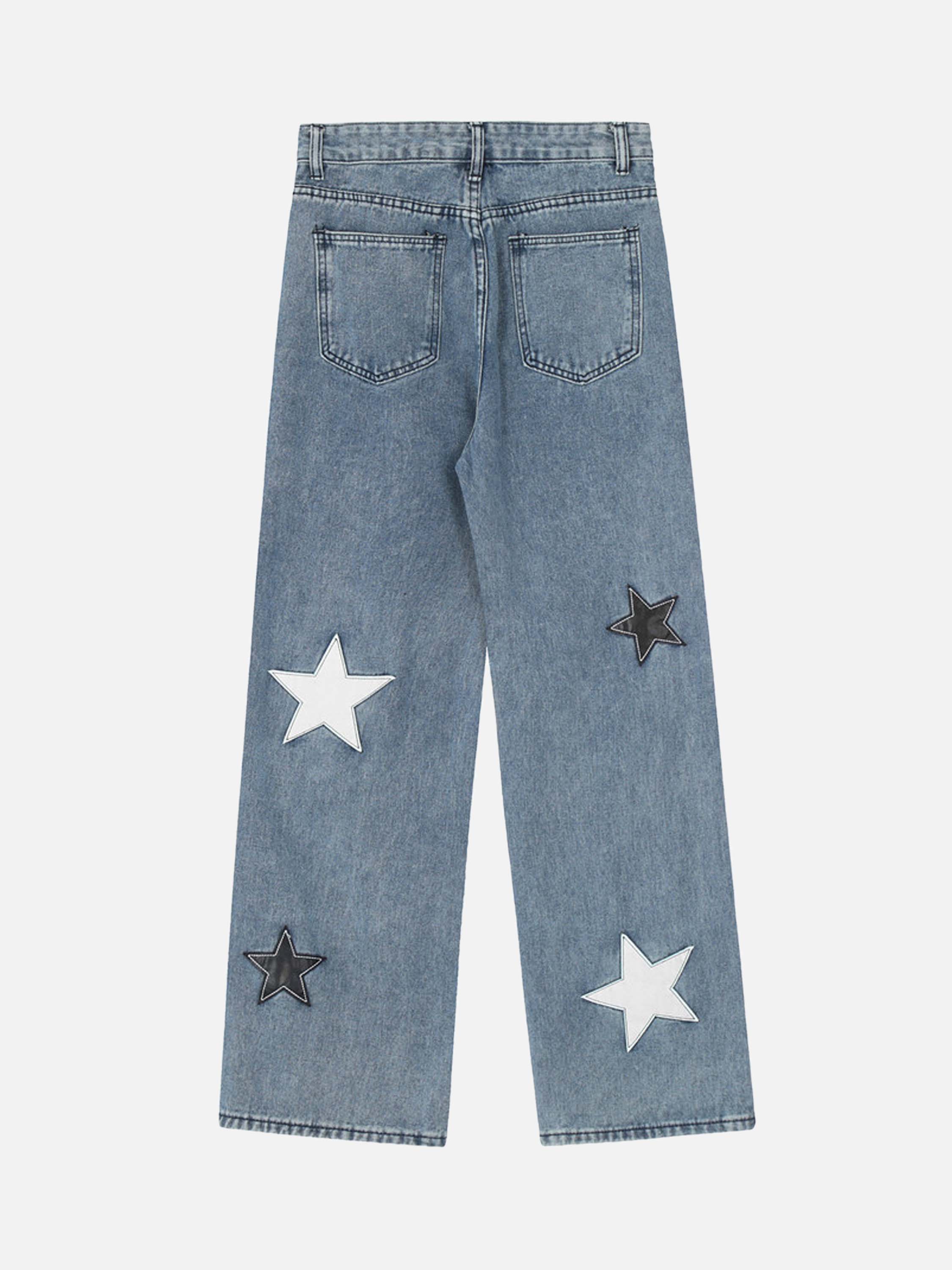 American Vintage Five-pointed Star Patch Embroidered Jeans Loose Straight-legged Pants -1439