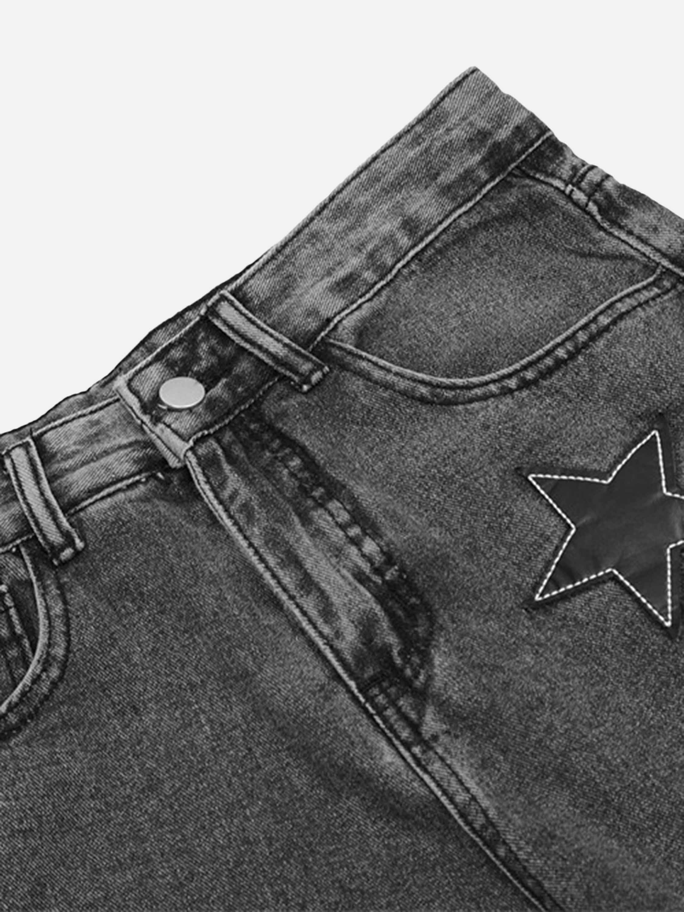 American Vintage Five-pointed Star Patch Embroidered Jeans Loose Straight-legged Pants -1439