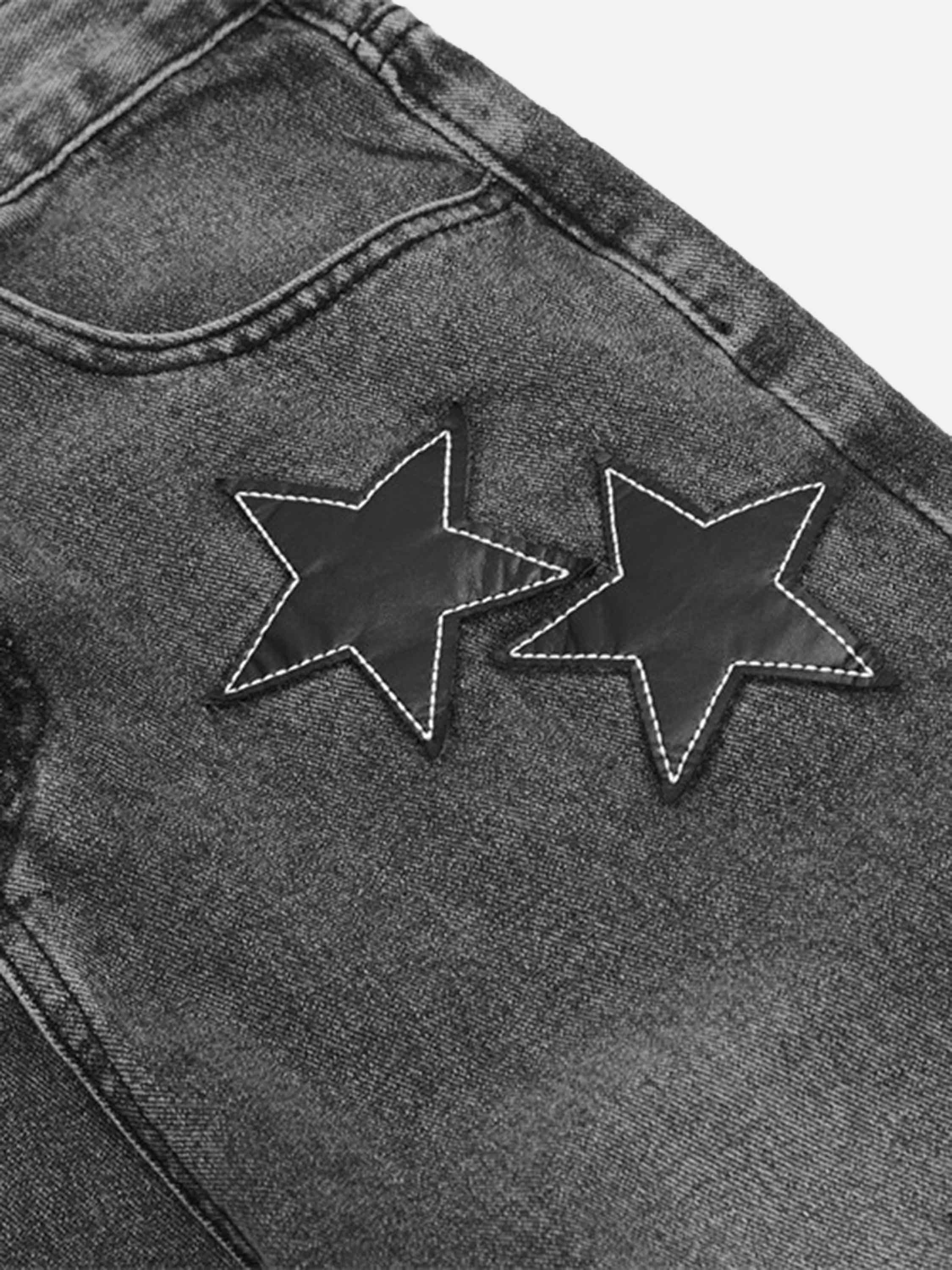 American Vintage Five-pointed Star Patch Embroidered Jeans Loose Straight-legged Pants -1439