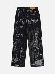 Americana Graffiti Letter Print Jeans - 1914