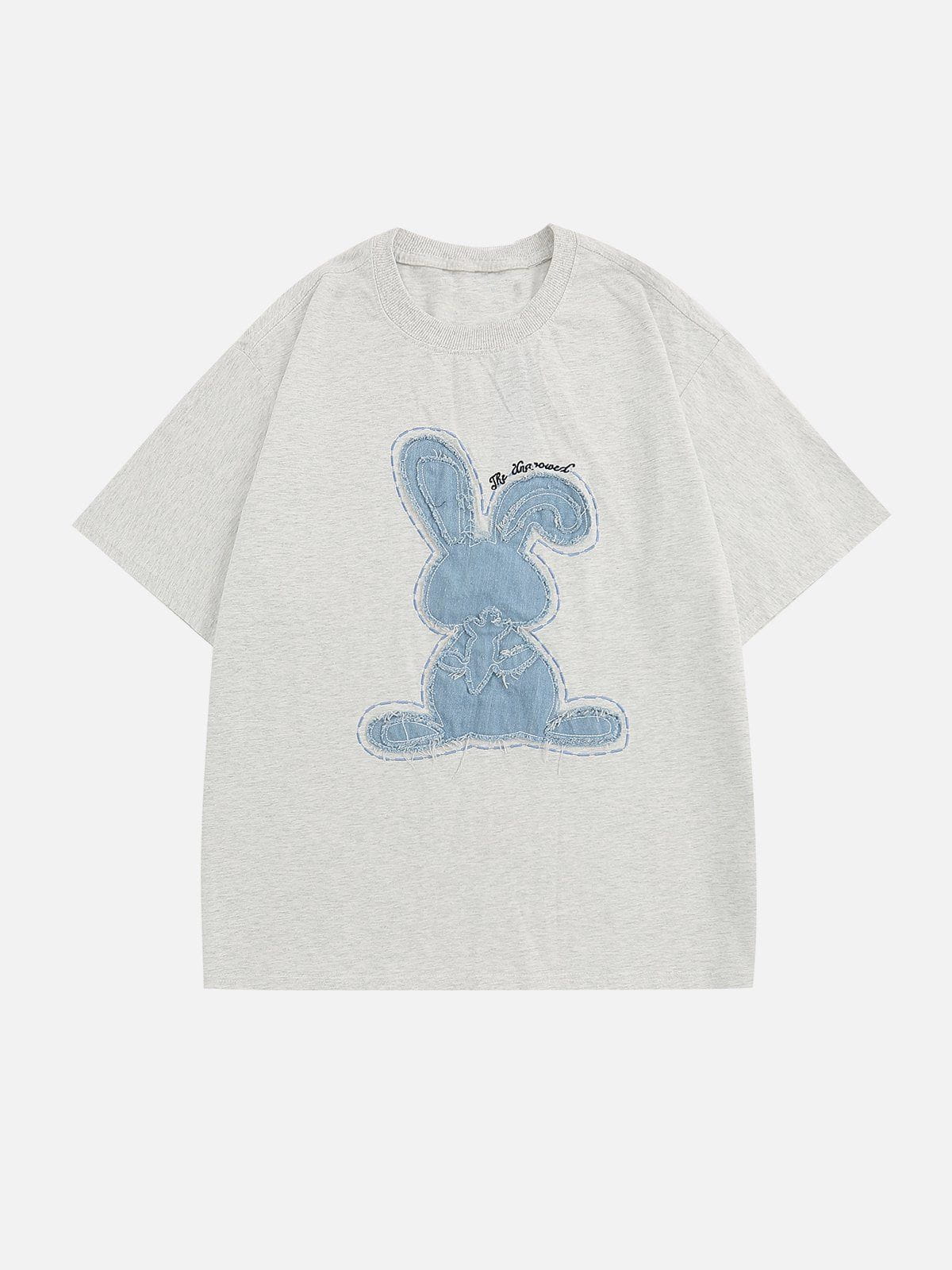 Denim-T-Shirt mit Kaninchen-Applikation 