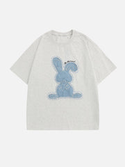 Denim-T-Shirt mit Kaninchen-Applikation 