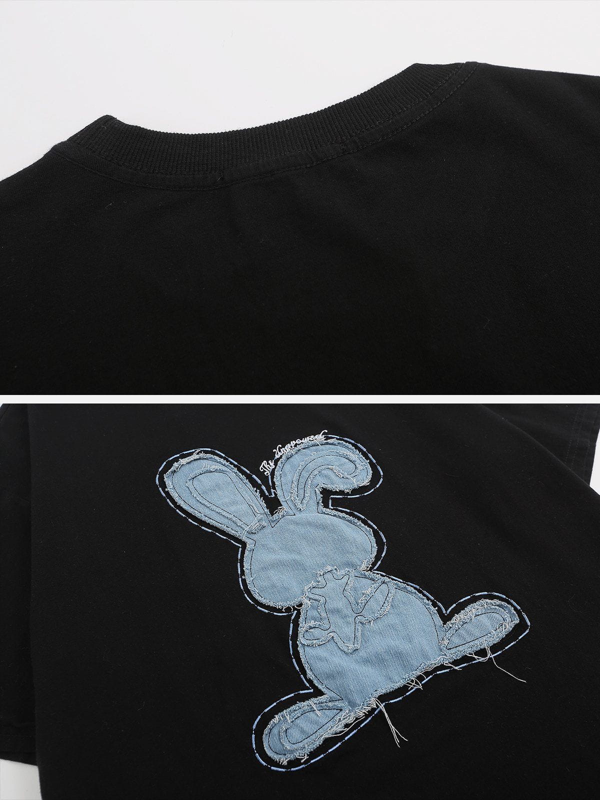 Denim-T-Shirt mit Kaninchen-Applikation 