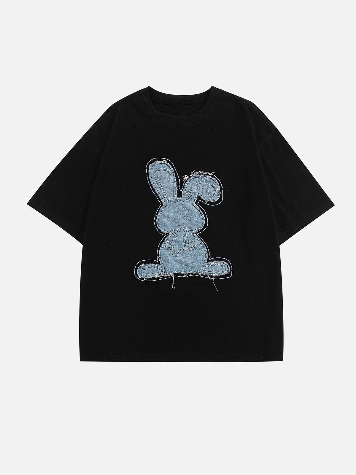 Denim-T-Shirt mit Kaninchen-Applikation 