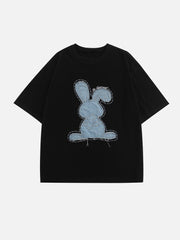 Denim-T-Shirt mit Kaninchen-Applikation 