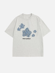 Denim-T-Shirt mit Stickerei und Stern-Applikation 