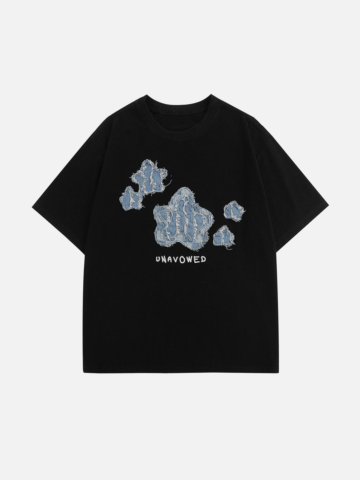 Denim-T-Shirt mit Stickerei und Stern-Applikation 
