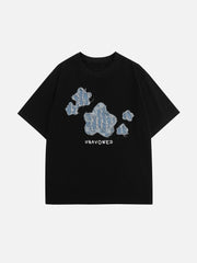 Denim-T-Shirt mit Stickerei und Stern-Applikation 