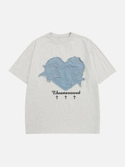Jeans-T-Shirt mit Stickerei und Applikation 