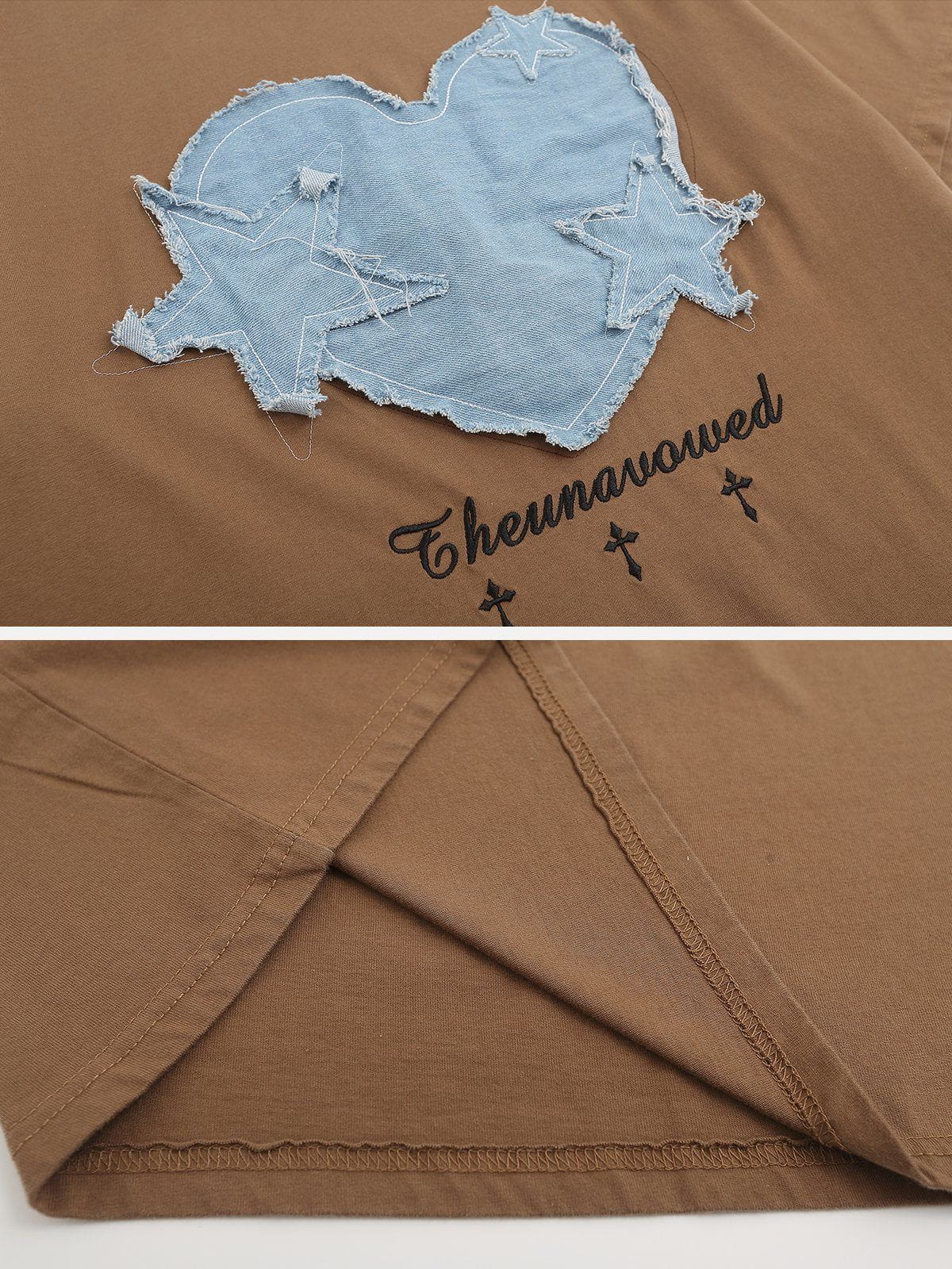 Jeans-T-Shirt mit Stickerei und Applikation 