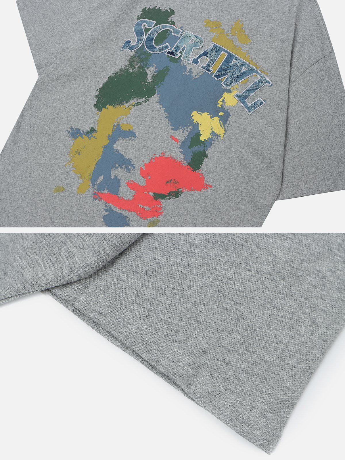 T-Shirt mit Applikationsstickerei und Pigmentdruck 